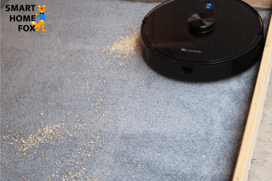 Proscenic M7 Pro собирает овсянку во время теста на всасывание на ковре